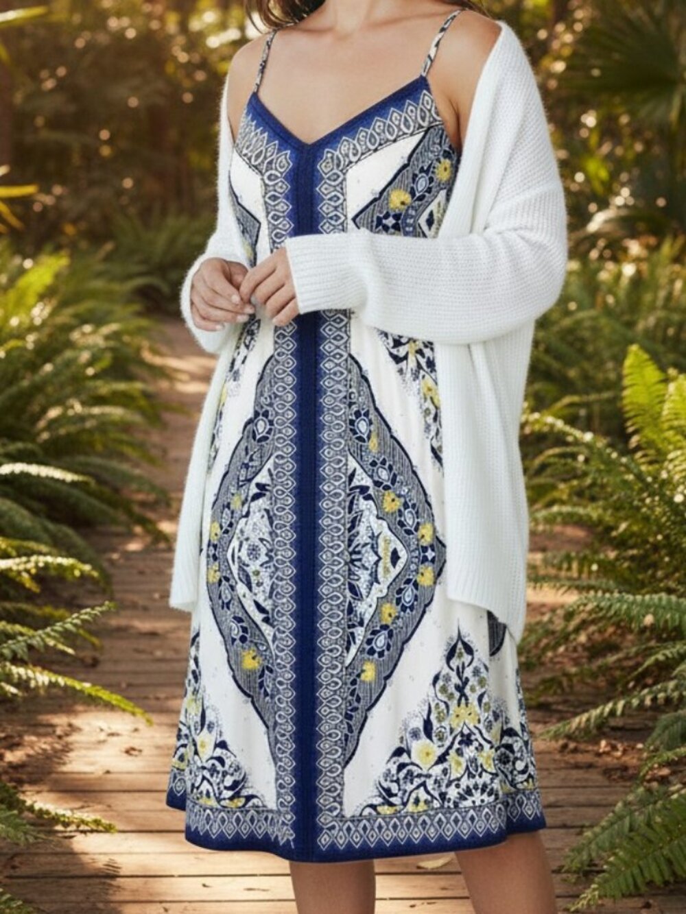 Banana Republic White/Blue Scarf Print Strappy Dress